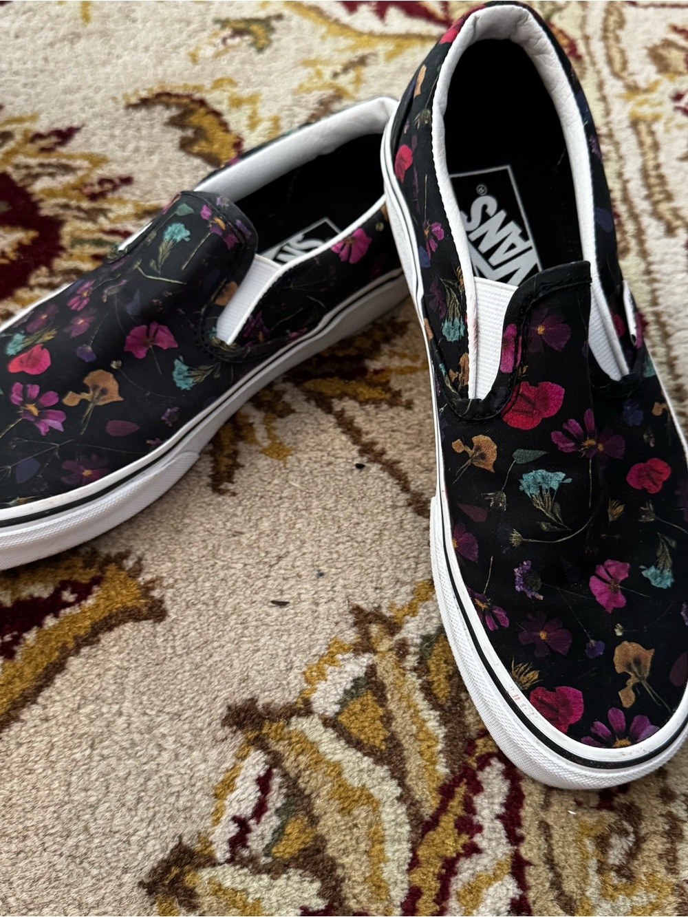 Vans Slip-On Canvas Sneakers - Black with Floral Accents - Picture 5 of 5